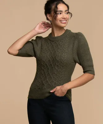 RD Style Cable Knit Puff Sleeve Sweater