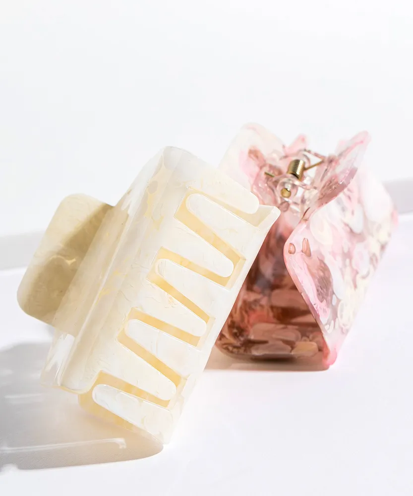 Pink Marble & Cream Square Claw Clip 2-Pack