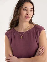 Sleeveless Blouse with Shoulder Trim