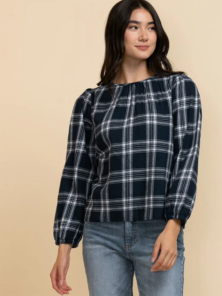 Long Sleeve Plaid Blouse