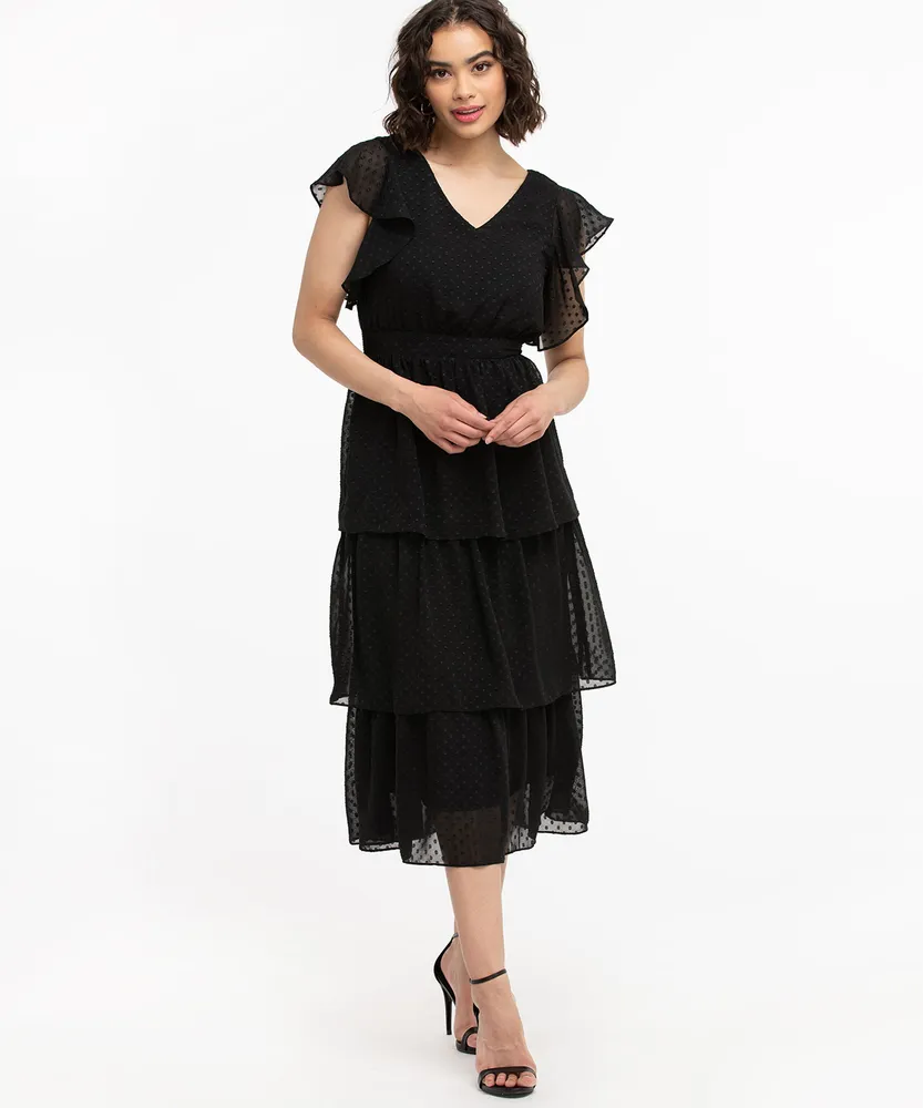 Tiered Flutter Sleeve Dress