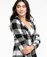 One-Button Plaid Sweater Jacket