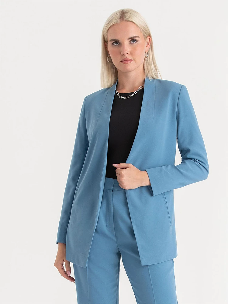 Collarless Open Front Blazer Crepe