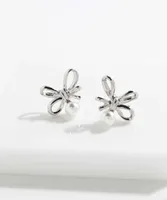 Bow Earring With Drop Pearls