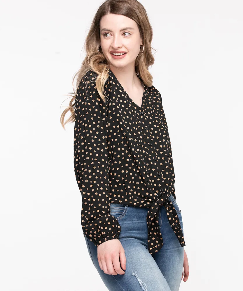 Tie-Front Long Sleeve Blouse