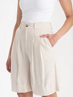 Pleat Front Linen Bermuda Shorts