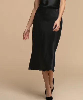 Tash & Sophie Midi Satin Elastic Waist Skirt