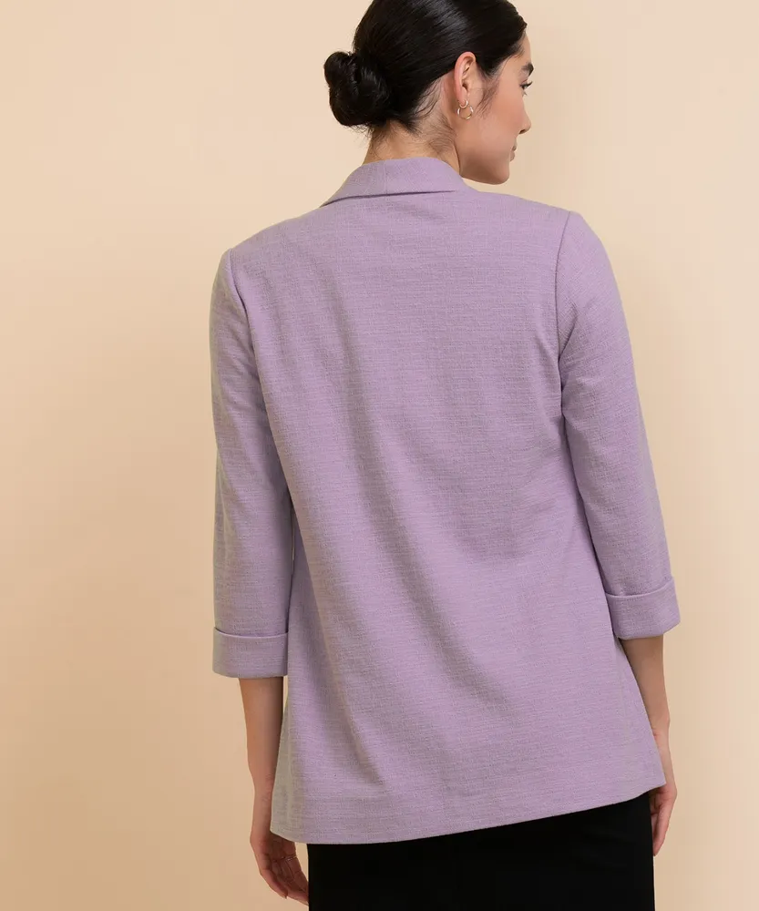 Textured Mid-Length Open Blazer
