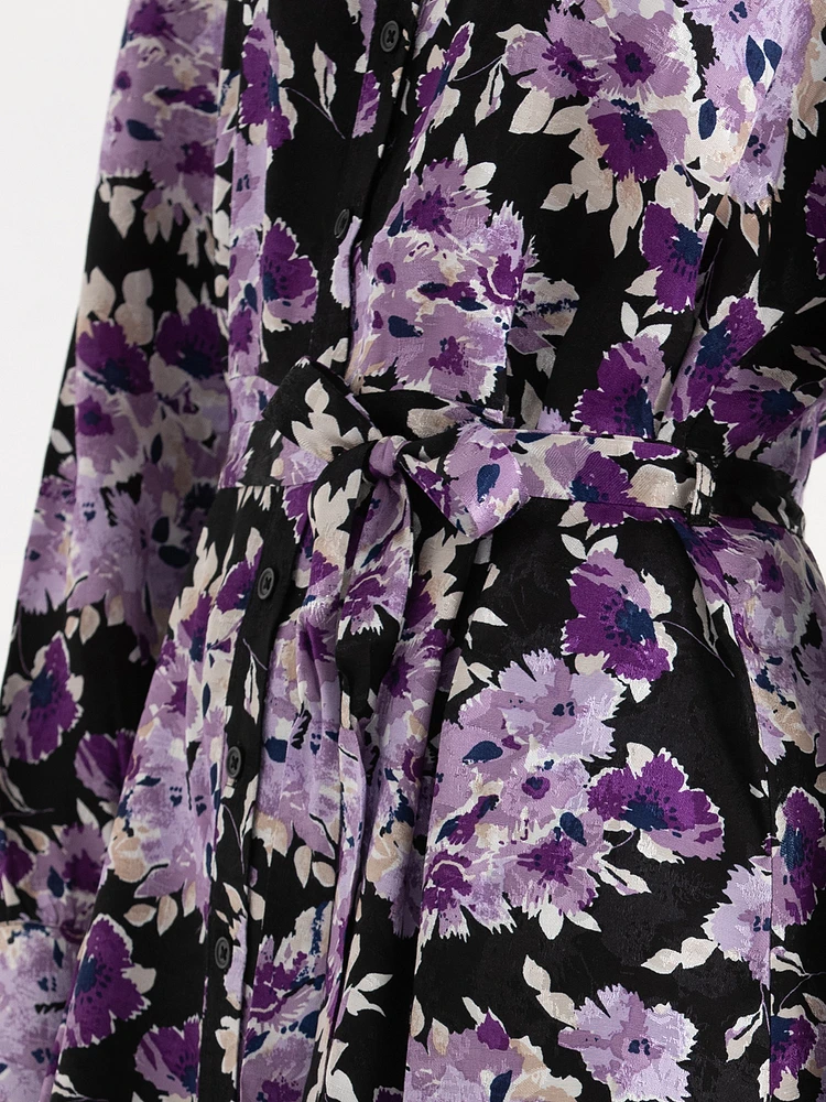 Collared Button-Front Dress with Tie Waist