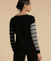 Button Cross-Over Striped Sweater