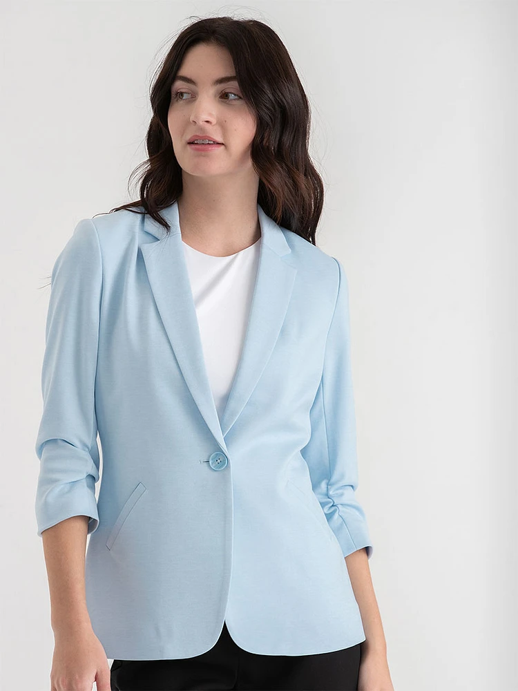 Hampton 3/4 Ruched Sleeve Ponte Blazer