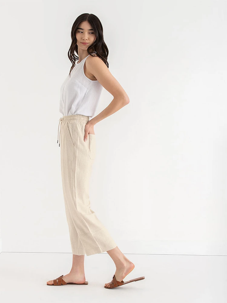 Viscose Linen Pull-On Cropped Pant