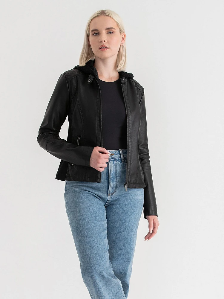 Hooded Faux Leather Jacket