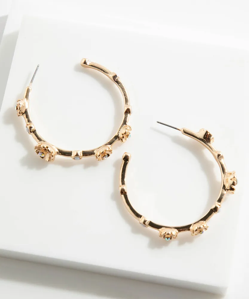 Gold Hoops with Flower Detail