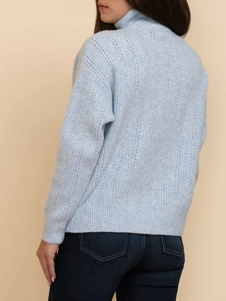 Wool-Blend Pointelle Quarter-Zip Sweater