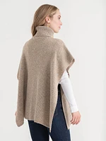 Turtleneck Poncho Sweater with Cable Knit Detail