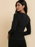 Long Sleeve Wrap Top with Ring Buckle