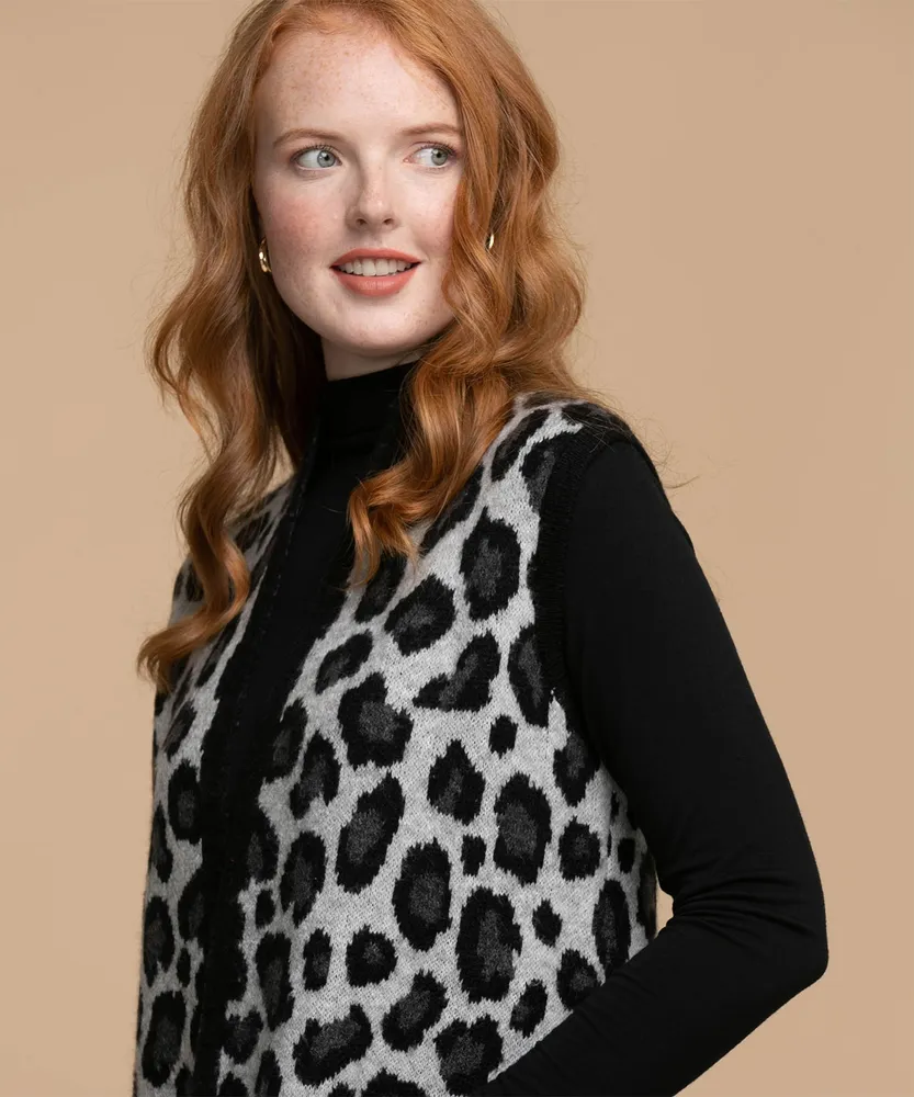 Animal Pattern Open Front Vest