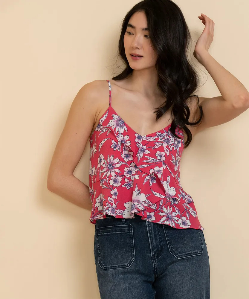 June & Hudson Strappy Ruffle Floral Blouse