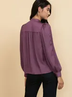 Satin Blouse with Sleeve Applique