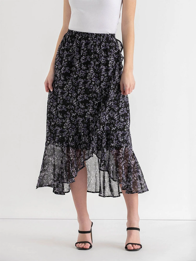 Chiffon Ruffle Midi Skirt