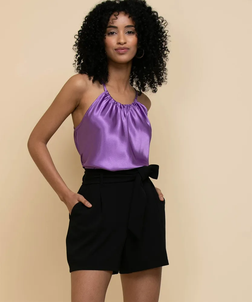 Tash + Sophie Satin Ruched Halter Blouse