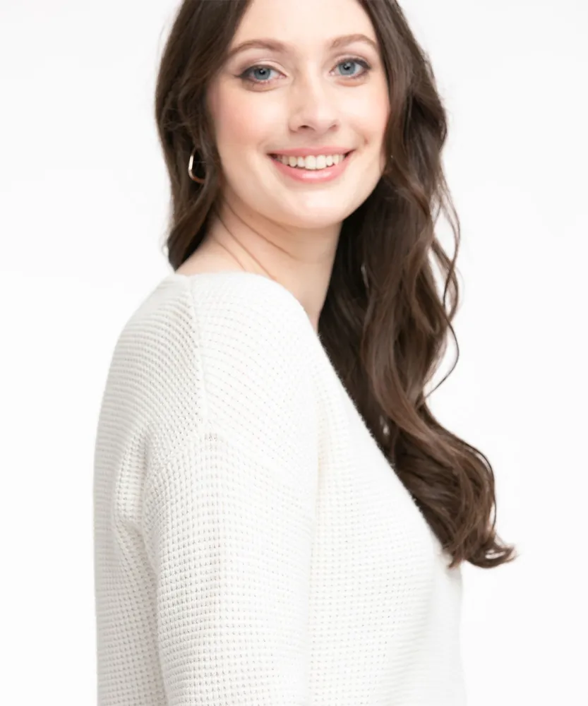 V-Neck Waffle Stitch Sweater
