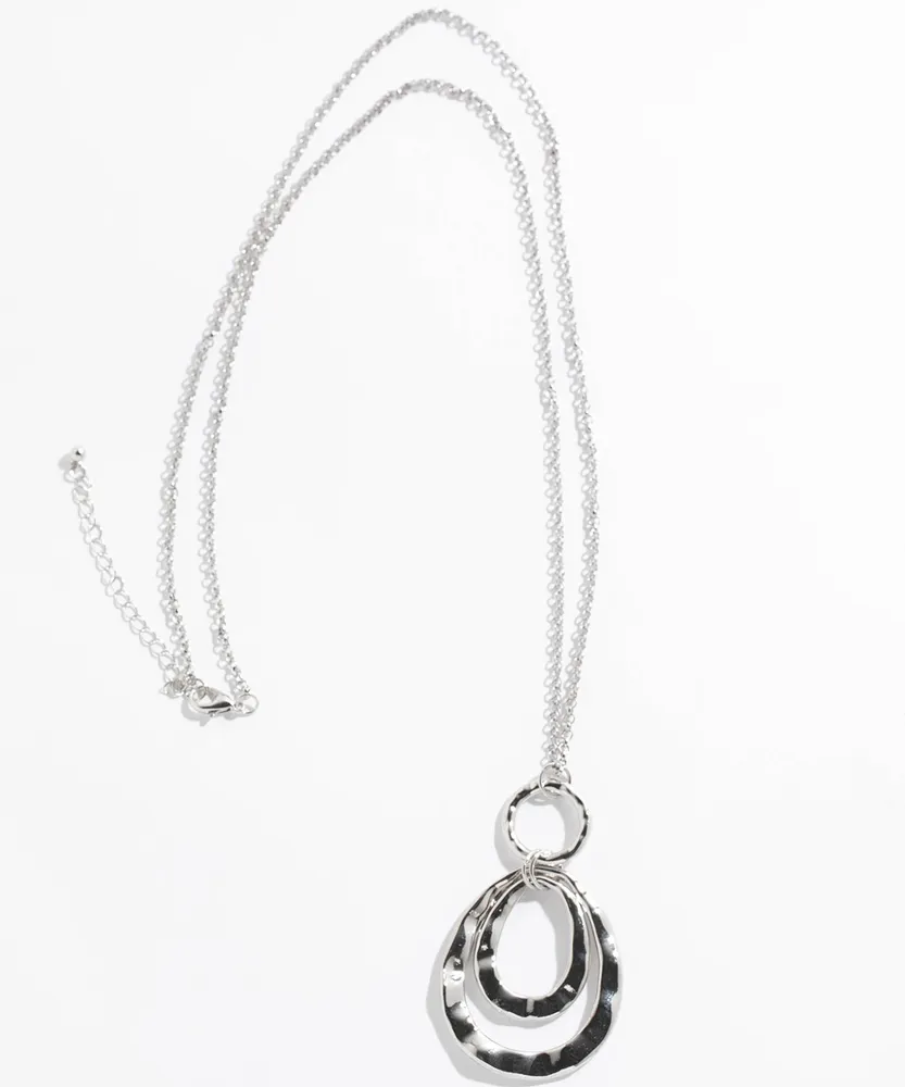 Long Silver Necklace With Molten Pendant