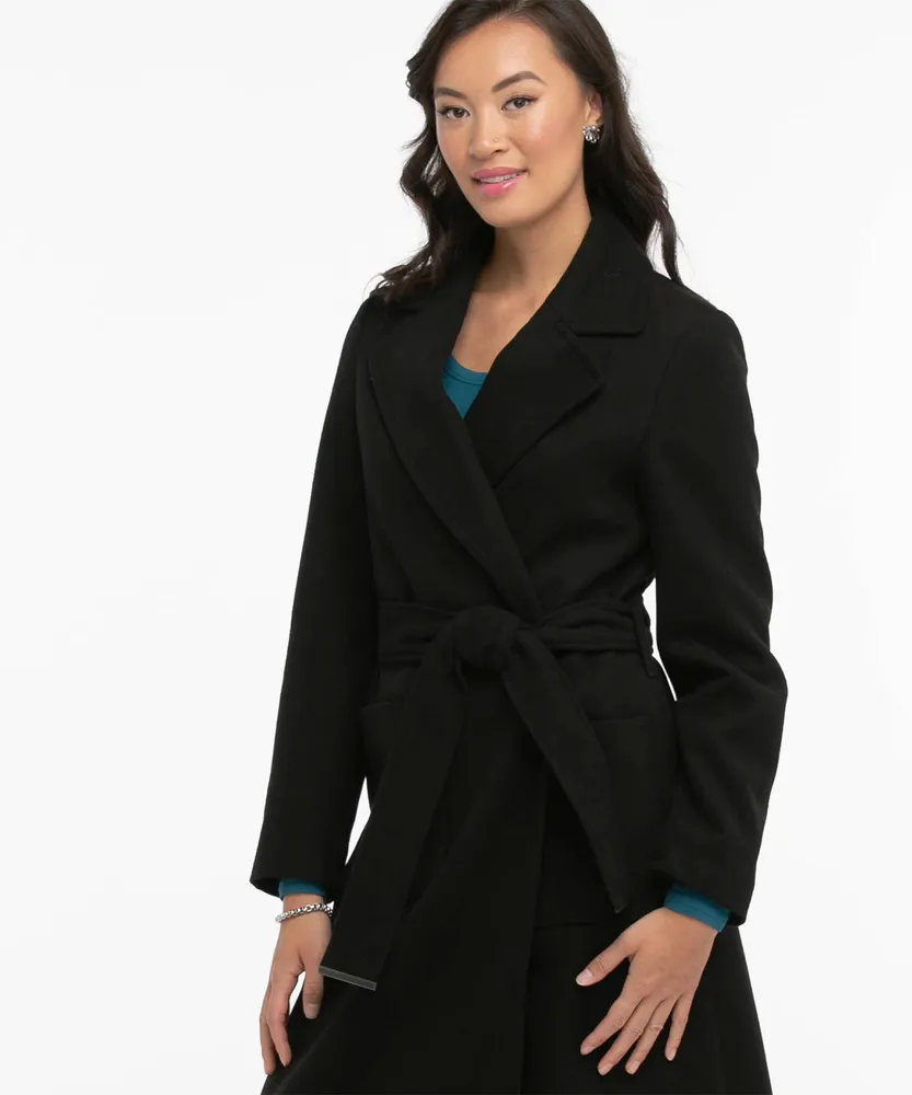 Notched Lapel Wrap Coat