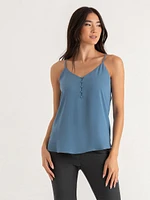 Sadie Strappy V-Neck Tank with Button