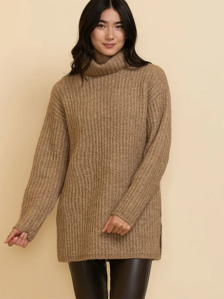 Wool-Blend Chunky Tunic Sweater