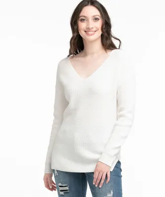 V-Neck Waffle Stitch Sweater