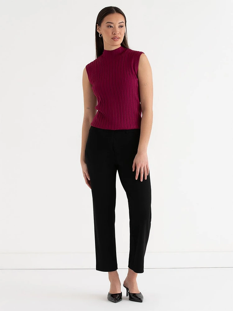 Mock Neck Sleeveless Rib Sweater