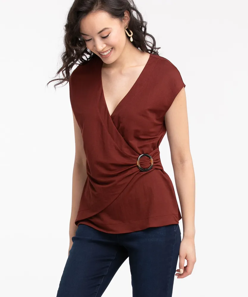 Buckled Faux Wrap Top