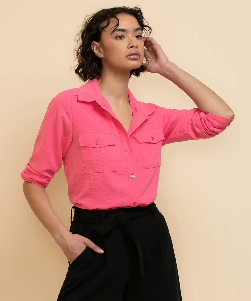 Long Sleeve Collared Shirt with Pockets