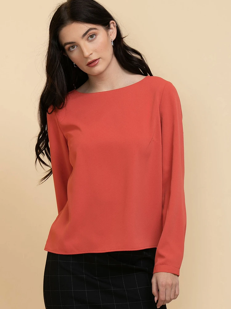 Lydia Long Sleeve Boatneck Button-Back Blouse