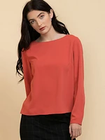 Lydia Long Sleeve Boatneck Button-Back Blouse