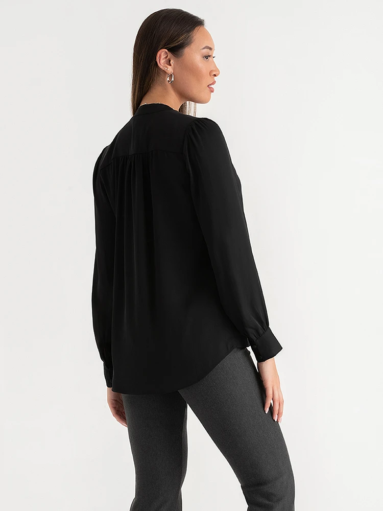 V-Neck Blouse with Covered Buttons