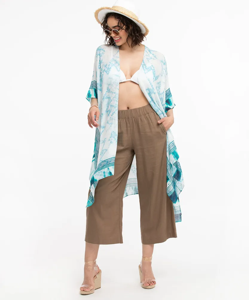 Tie-Dye Border Print Ruana