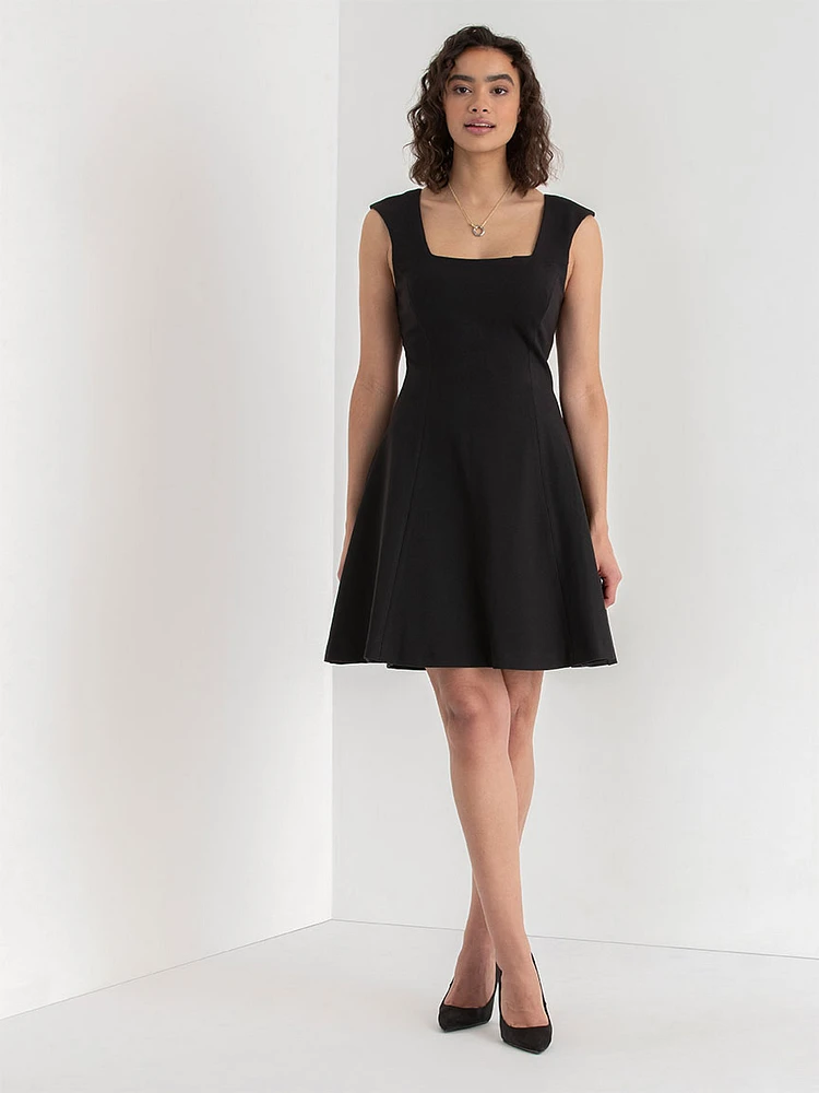 Luxe Ponte Square Neck Fit & Flare Dress