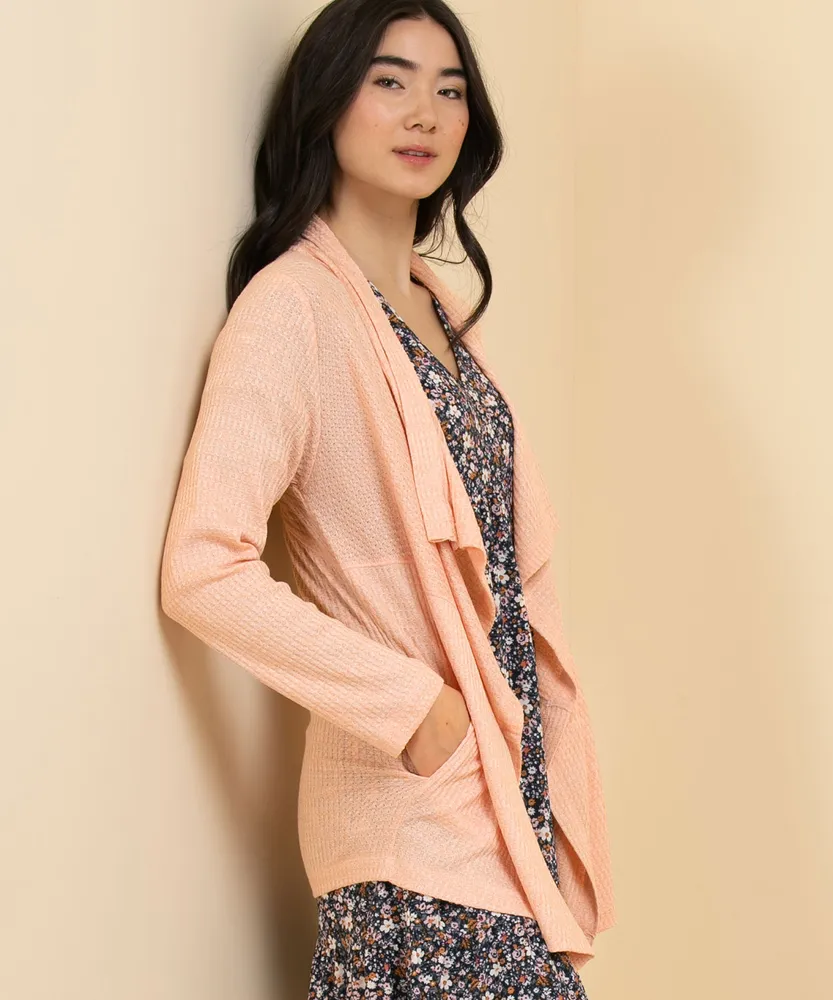 Drape Front Waffle Cardigan