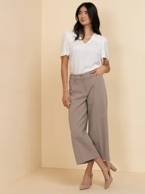 Short Sleeve V-Neck Blouse with Smocked Yoke