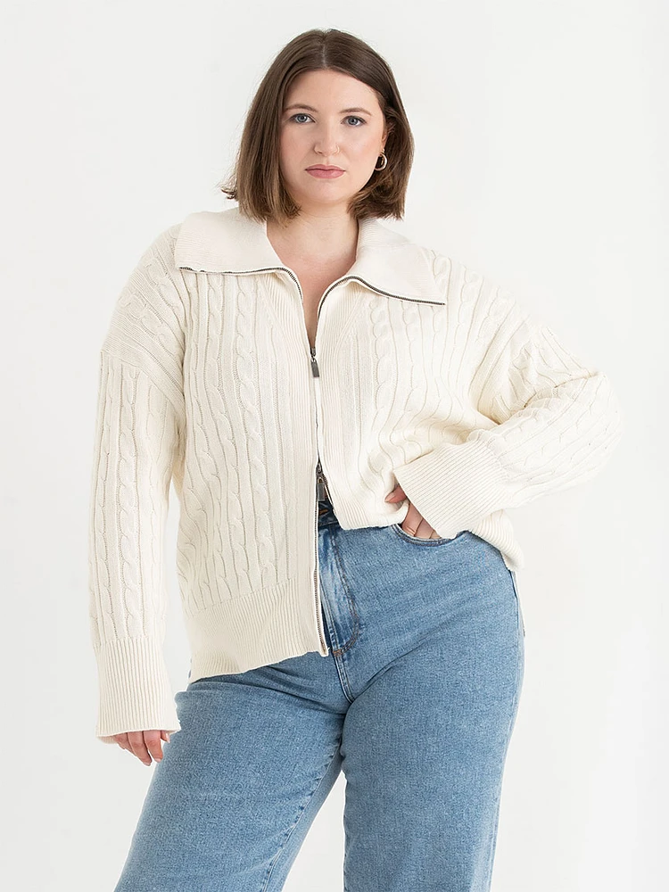 Cable Knit Zip Front Cardigan