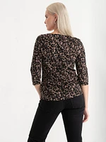 V-Neck Zipper 3/4 Sleeve Top