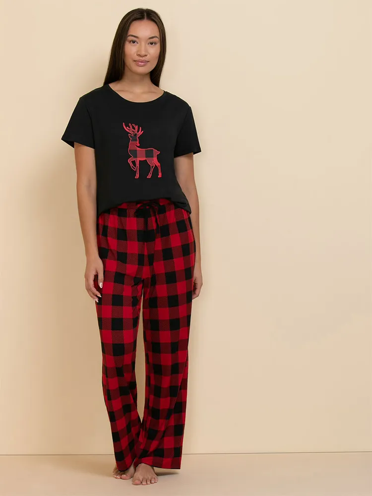 Reindeer T-Shirt and Straight-Leg Pajama Set