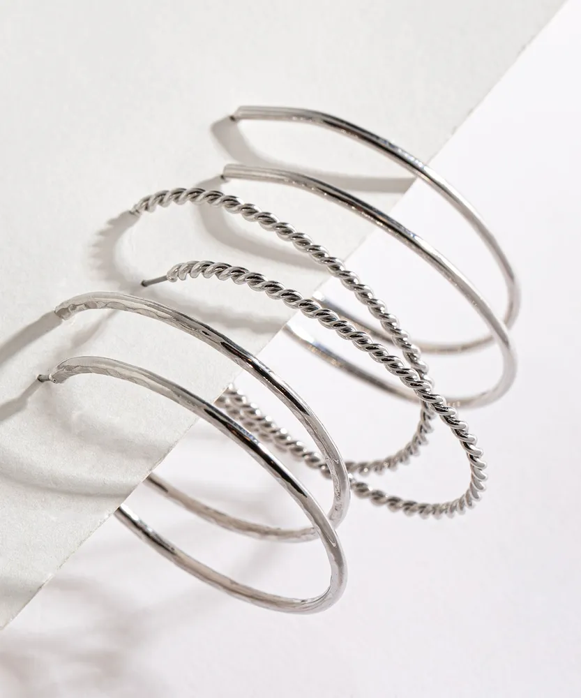 Silver Oval Hoop Earring Trio