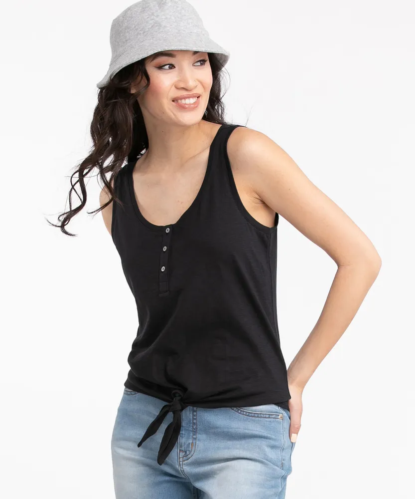 Sleeveless Henley Tie Front Top