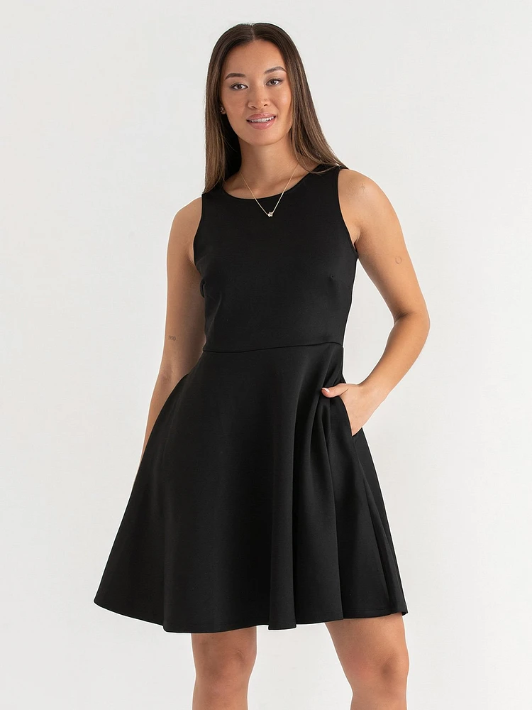 Scuba Fit & Flare Dress with Pockets