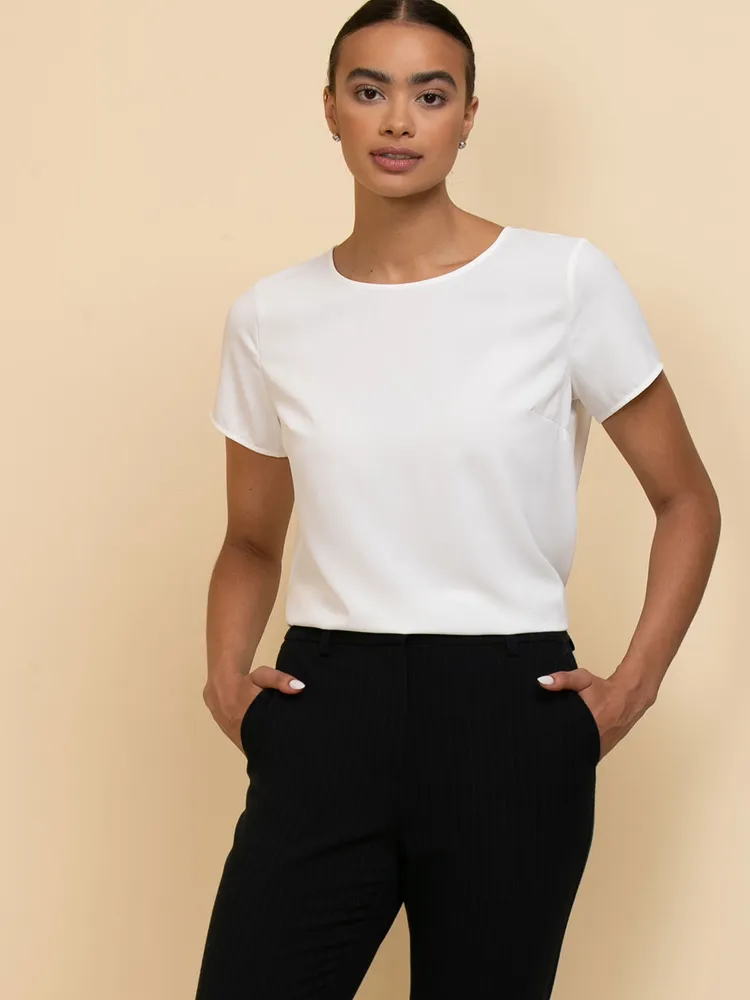 Lydia Short Sleeve Back-Button Blouse