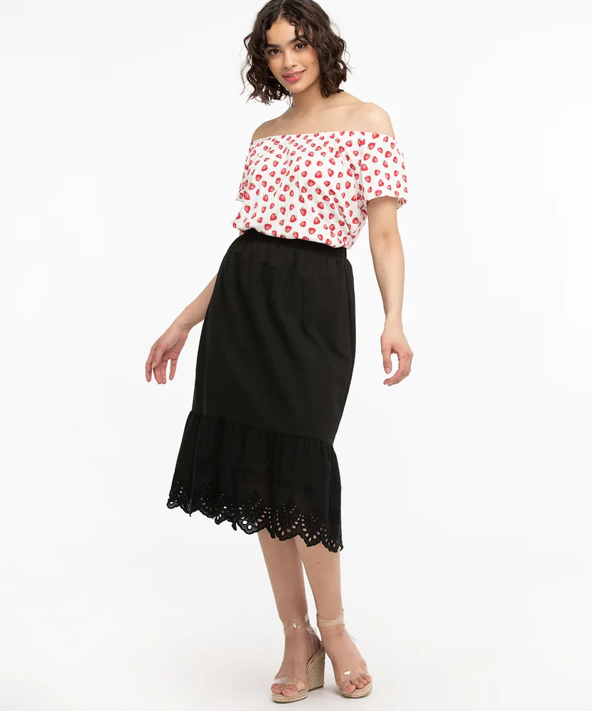 Eyelet Trim Tiered Skirt